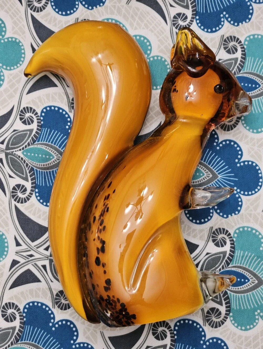 Murano Style Heavy Artglass Burnt Orange Brown Squirrel Sitting With Tail Up